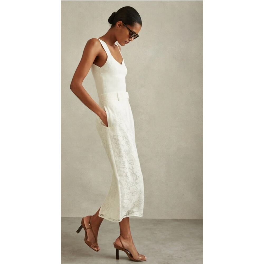 REISS Denva Burnout Skirt in Ivory